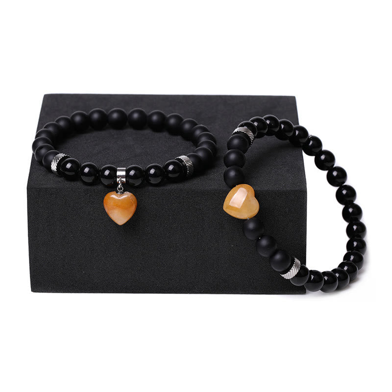 Black Onyx Love Heart Protection Bracelet 8mm Beads