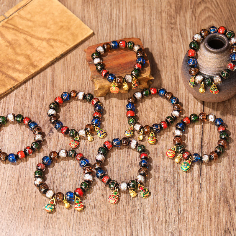 Liuli Glass Bead Family Charm Bracelet 10mm - Spiritual Luck Bracelet