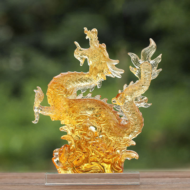Yellow Dragon Liuli Crystal Spiritual Animal Figurine 8"