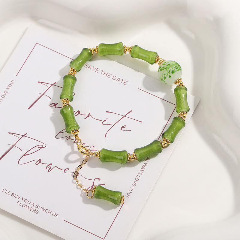 Green Bamboo Liuli Crystal Moss Agate Spiritual Bracelet for Wealth