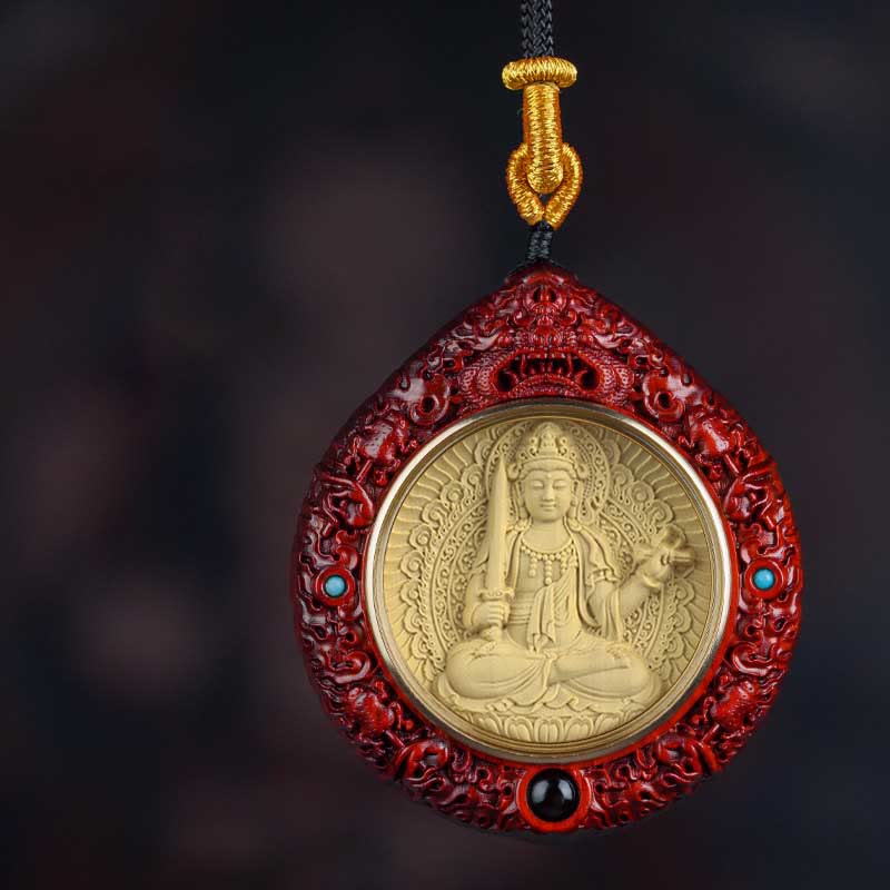 Chinese Zodiac Necklace with Avalokitesvara and Red Sandalwood Pendant