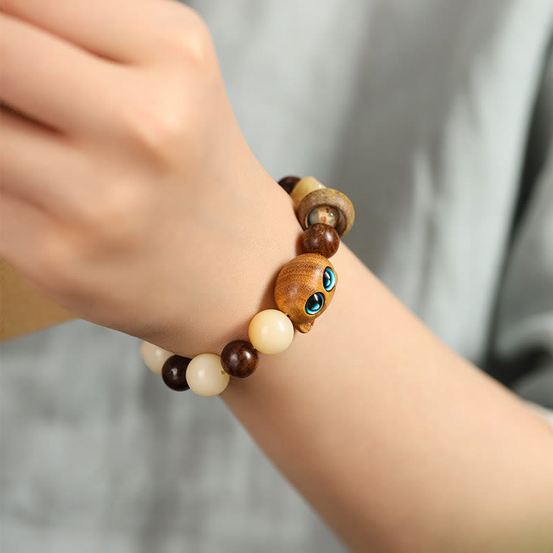 Bodhi Seed Sandalwood Cat Peace Bracelet 14-17cm Unisex