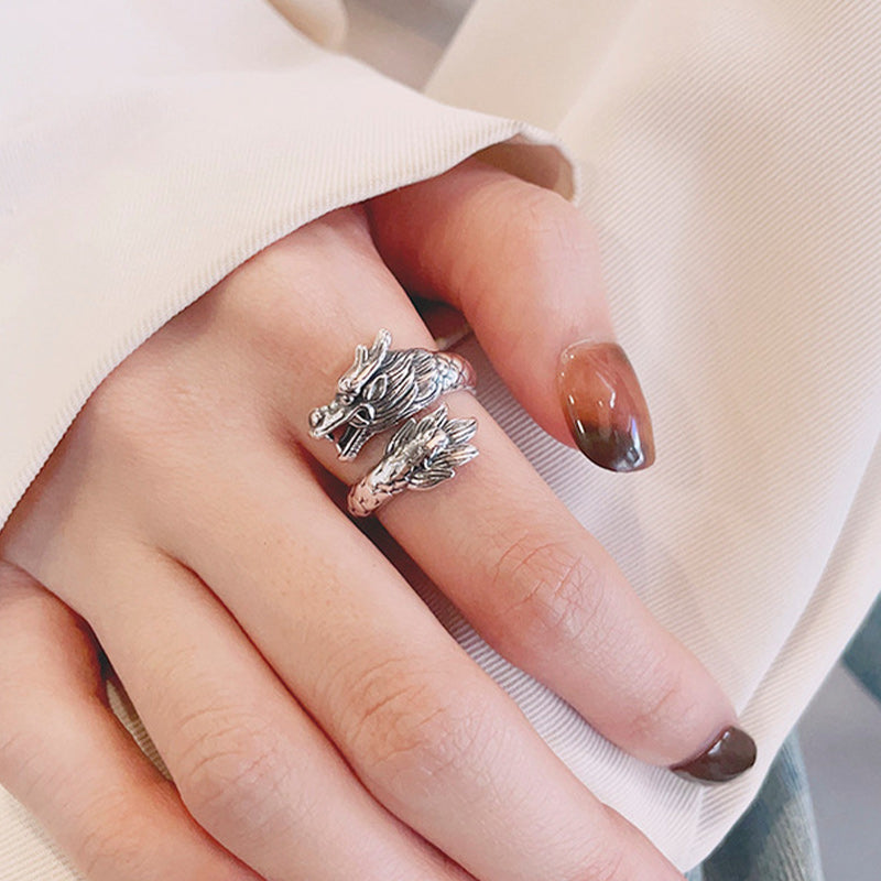925 Sterling Silver Dragon Strength Ring | Adjustable Luck Band