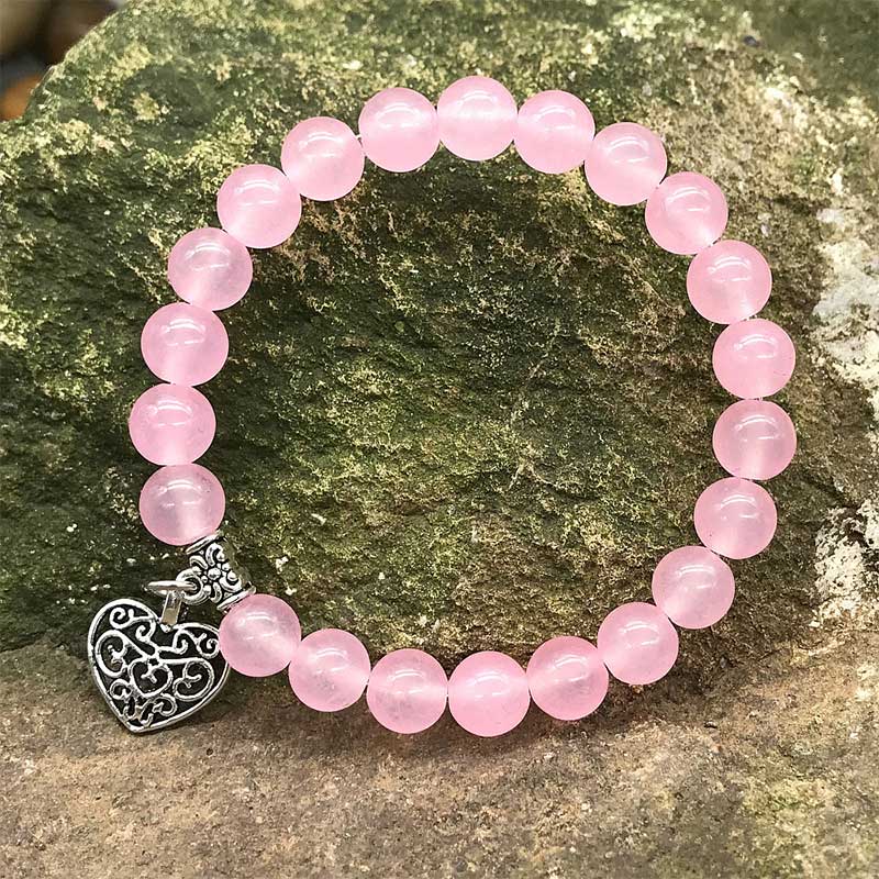 Amethyst Lucky Love Heart Charm Bracelet 8mm Beads