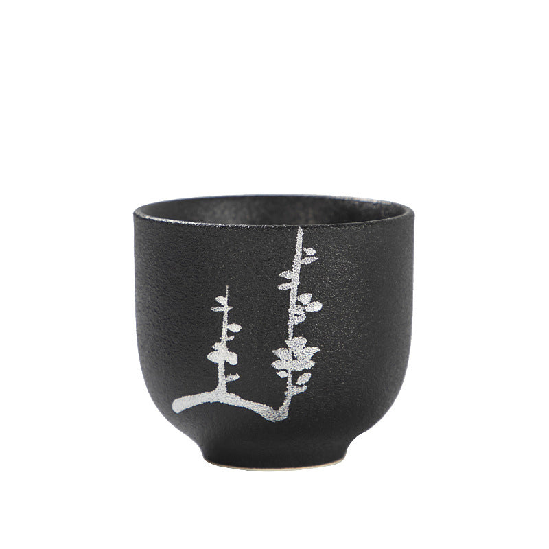 95 ml handbemalte schwarze Keramik-Teetasse mit Lotusblüte