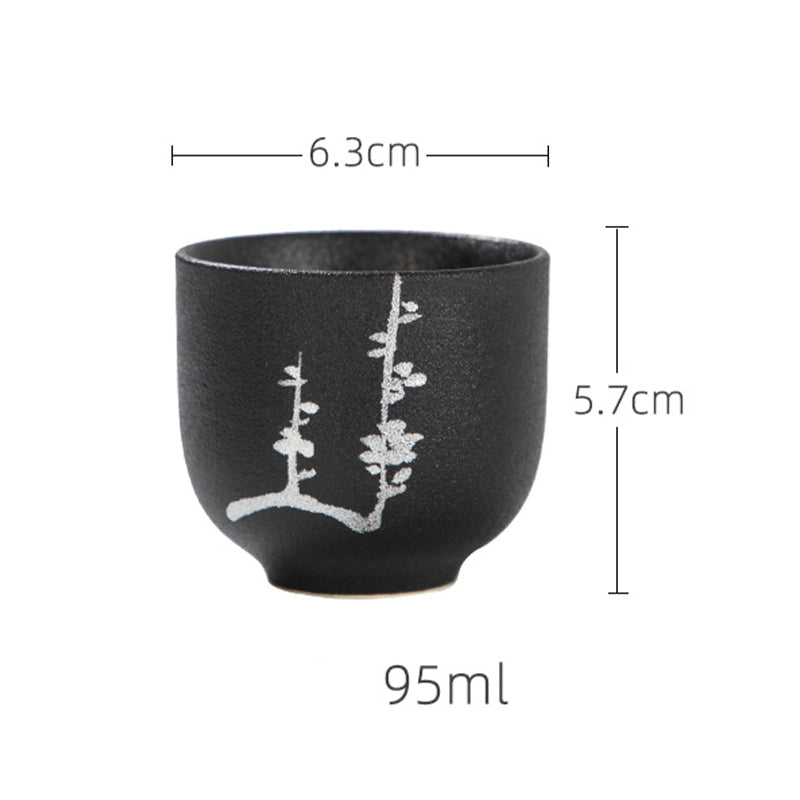 95 ml handbemalte schwarze Keramik-Teetasse mit Lotusblüte