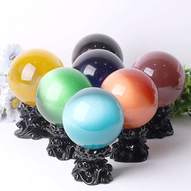 95mm Cat Eye Crystal Sphere for Energy Healing & Meditation
