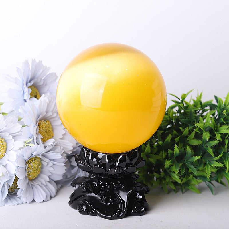 95mm Cat Eye Crystal Sphere for Energy Healing & Meditation