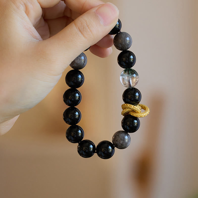 Silver Sheen Obsidian Dragon Protection Bracelet 12mm