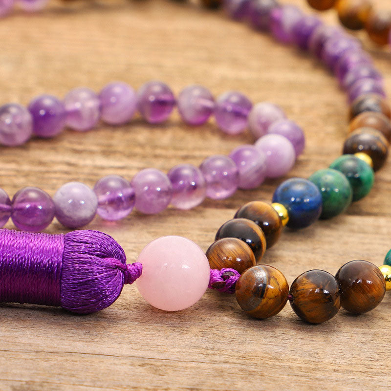 Tibetan Amethyst Purify Bracelet Set with Tiger Eye & Lazurite