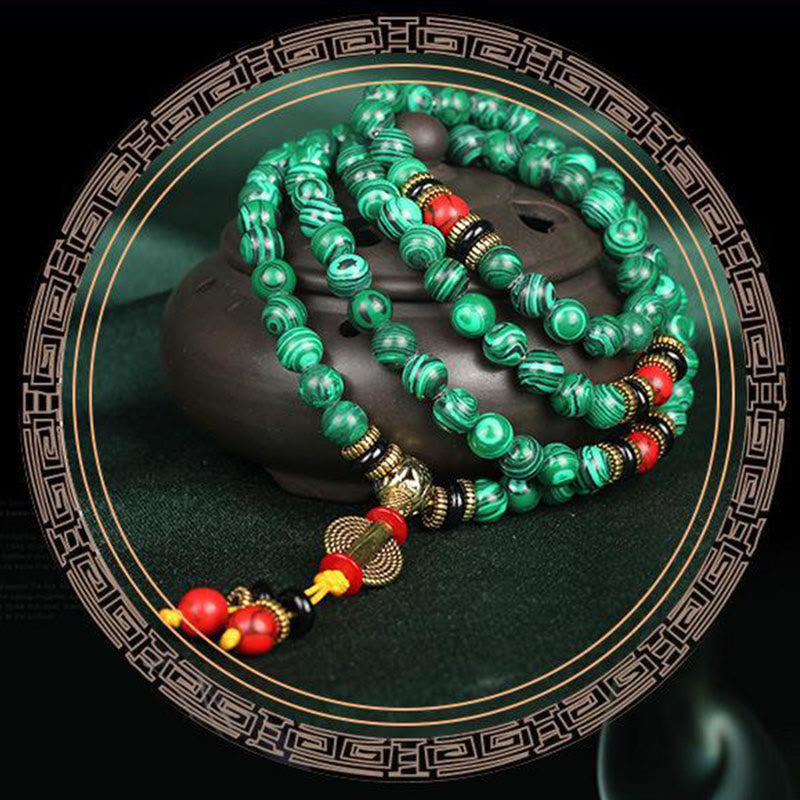 8mm Malachite 108 Bead Meditation Bracelet Necklace