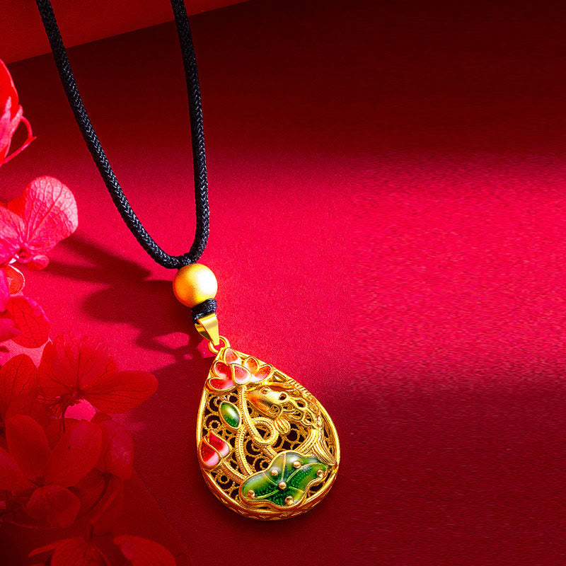 Copper Koi Fish Lotus Necklace 31mm Luck Pendant