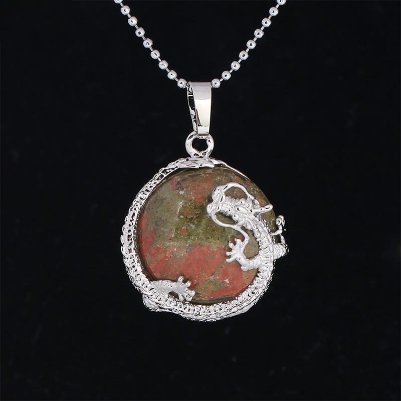 Natural Quartz Crystal Dragon Necklace Healing Energy Pendant
