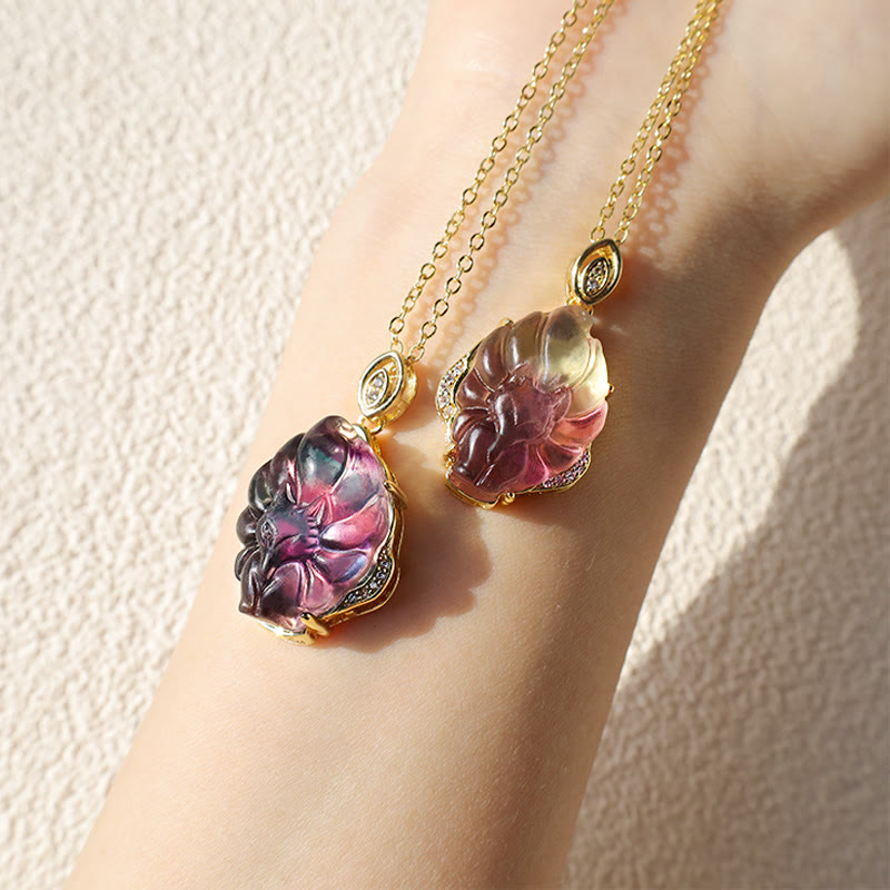 20mm Fluorite Nine-Tailed Fox Protection Necklace