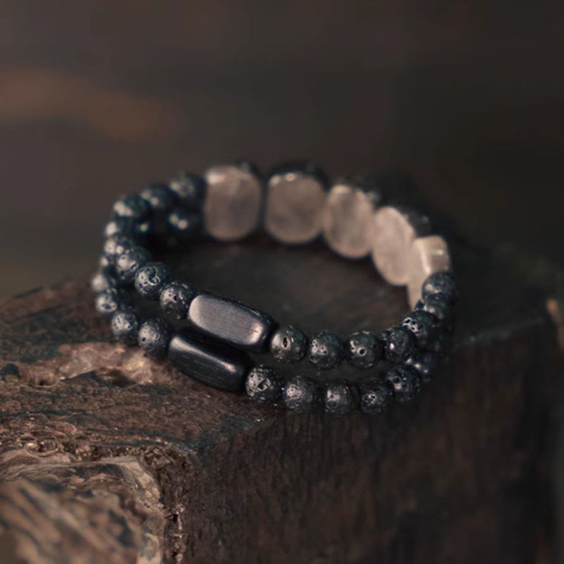 Silver Sheen Obsidian Lava Rock Communication Bracelet 16cm