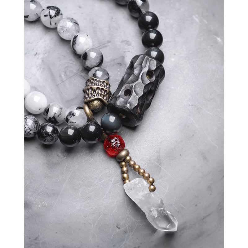 Schwarzer Rutilquarz Klarquarz Paar Armband 8mm