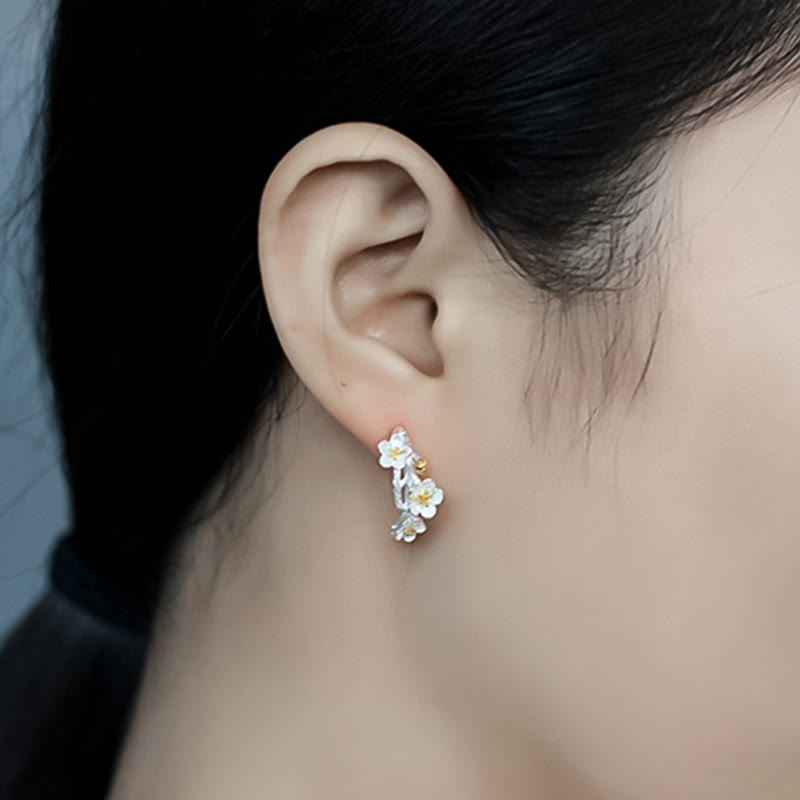 925 Sterling Silver Plum Blossom Spiritual Earrings for Protection