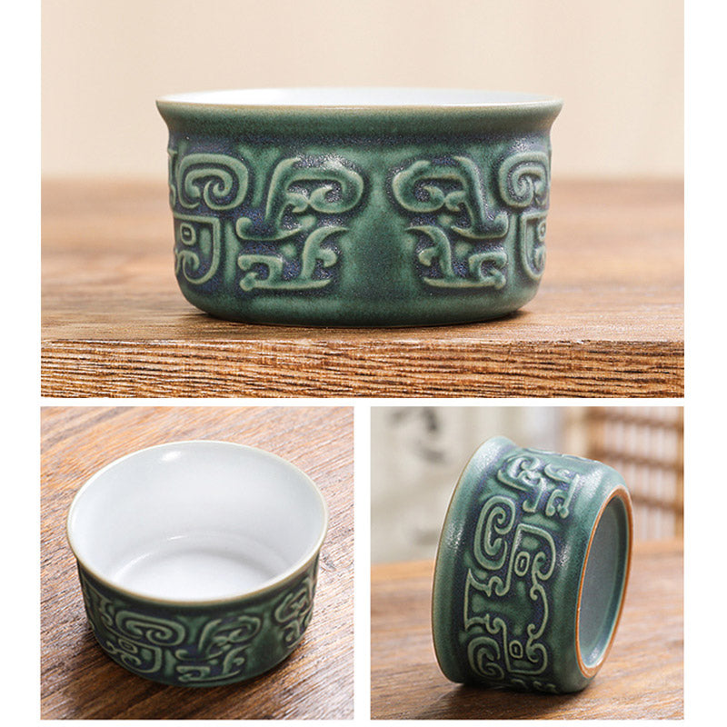 Sanxingdui Chinesisches Teetassen-Set aus Keramik | Kung-Fu-Tee-Geschenk