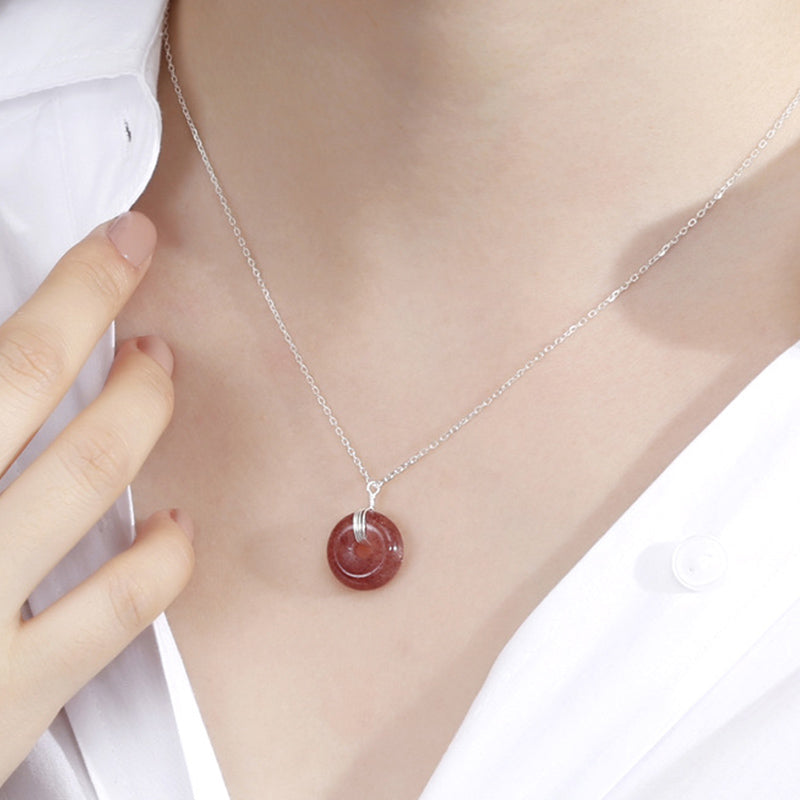 Strawberry Quartz Silver Necklace 45cm for Healing & Love