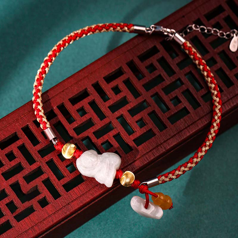 19.5cm Chinese Zodiac Jade Red String Bracelet Anklet