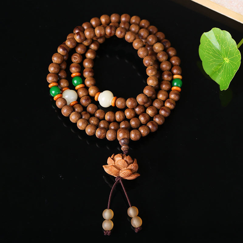 6mm Peach Wood Lotus Bracelet for Meditation & Protection