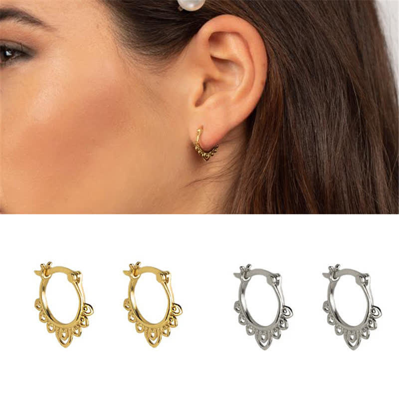 Copper Lotus Flower Luck Hoop Earrings