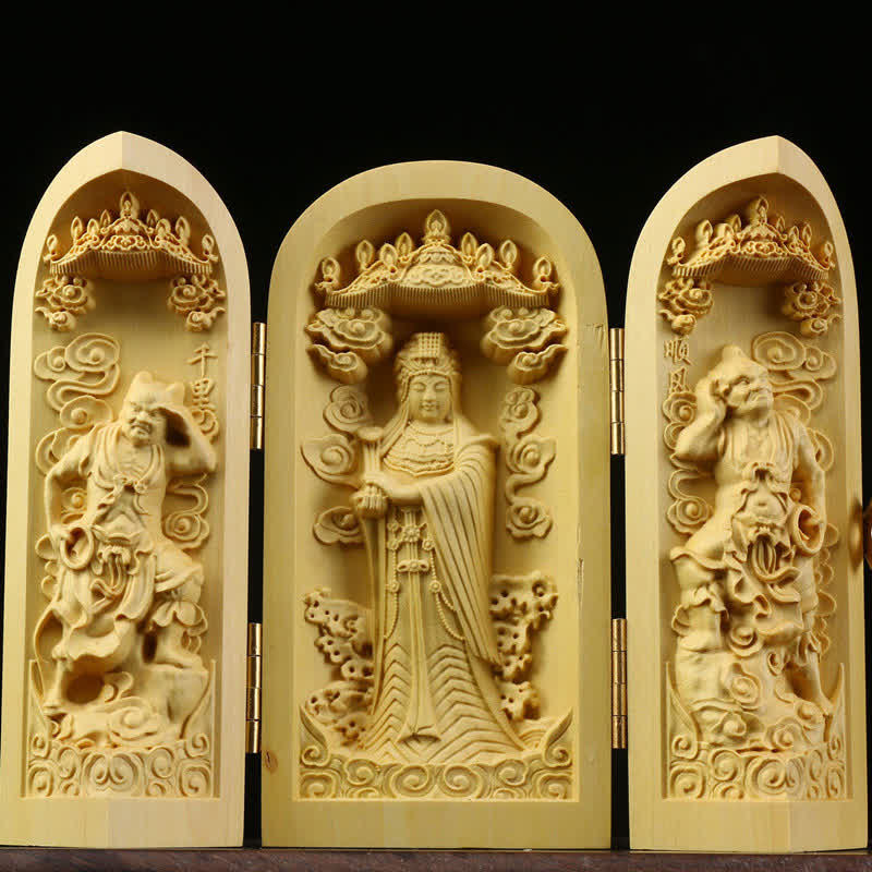 Hand-carved Boxwood Serenity Altar | Portable Prayer Altar Item