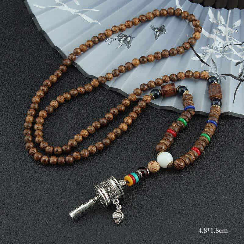 Turquoise Om Mani Padme Hum Prayer Wheel Necklace