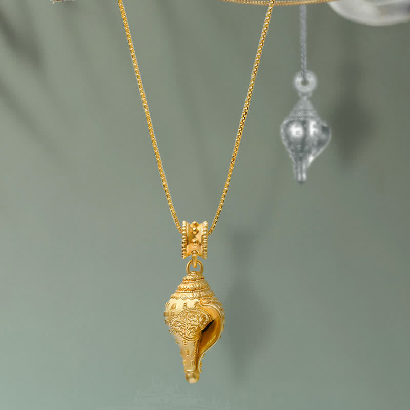999 Sterling Silver Shankha Conch Shell Necklace for Spiritual Protection