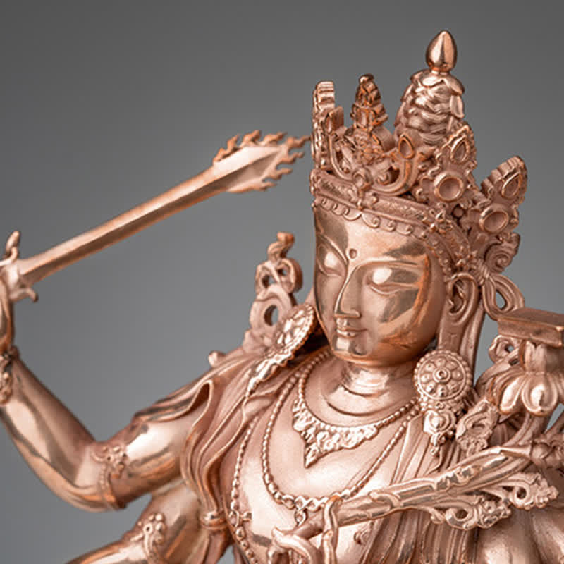 Four-Armed Manjusri Copper Buddha Statue 10cm Meditation