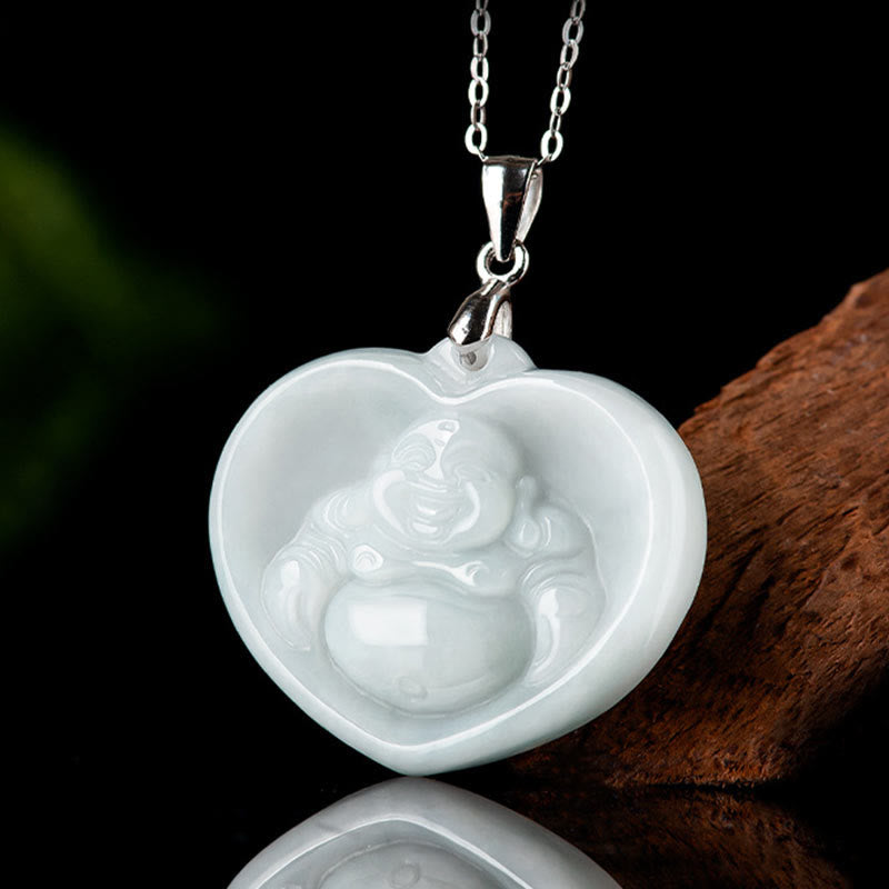 White Jade Buddha Necklace for Luck | Sterling Silver Pendant