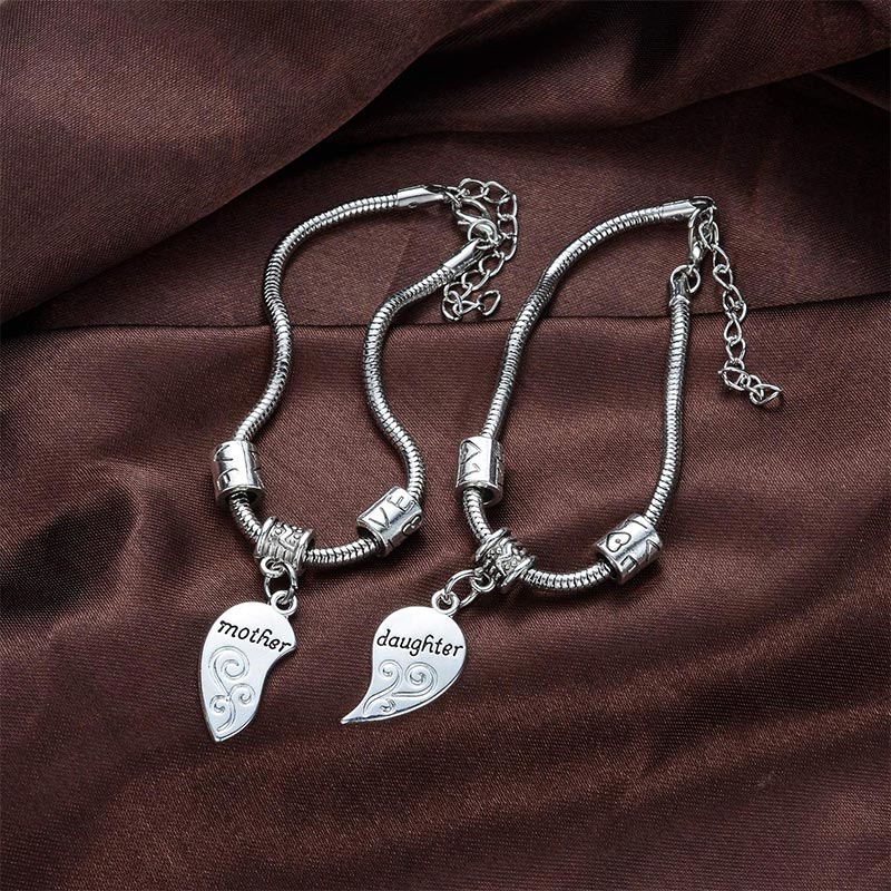 Engraved Heart Mother Daughter Spiritual Bracelets Set