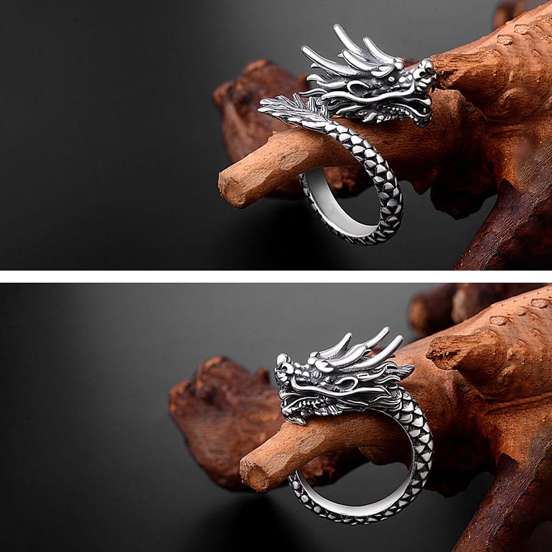 Adjustable 990 Silver Dragon Ring Luck Protection Strength