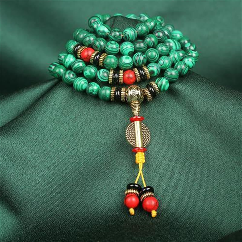 8mm Malachite 108 Bead Meditation Bracelet Necklace