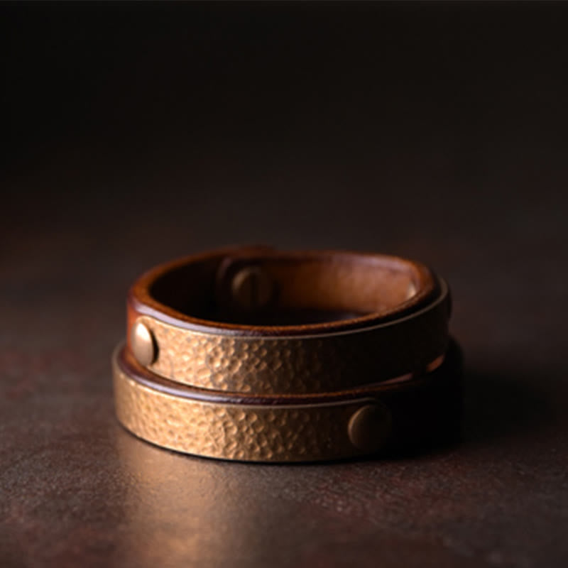 Vintage Copper Leather Wealth Bracelet for Spiritual Prosperity