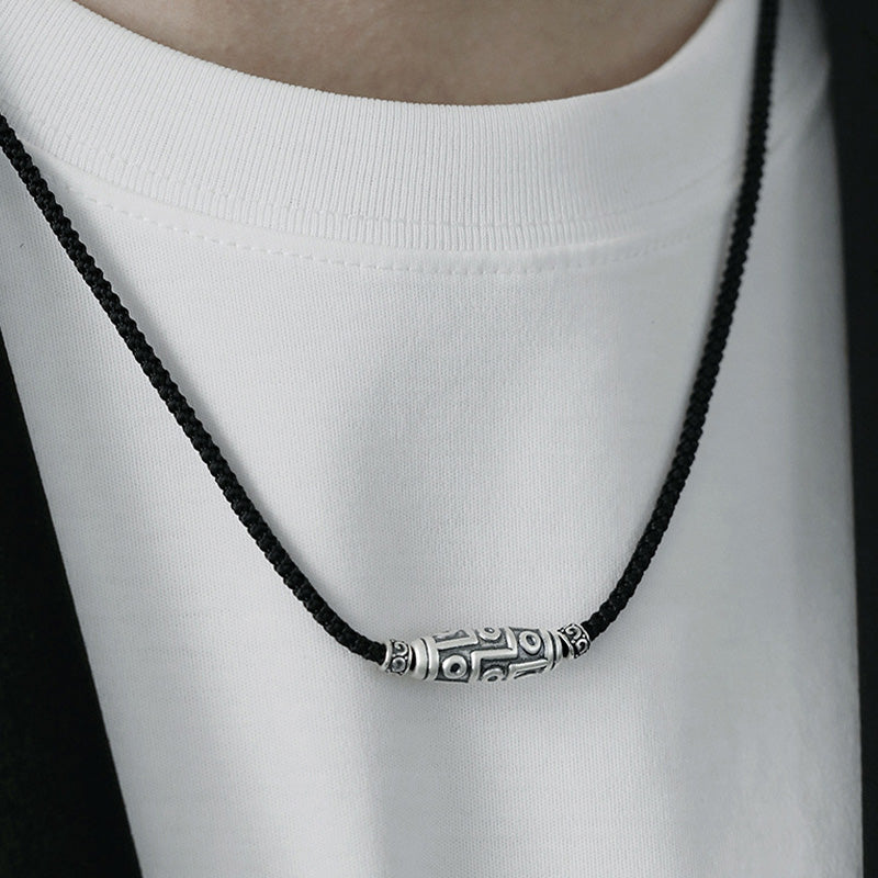 Sterling Silber Neun-Augen-Dzi-Perlen-Halskette für spirituellen Schutz