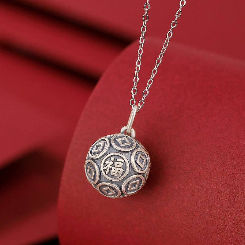 Halskette mit Glücksanhänger aus 990er Sterlingsilber mit Fu-Charakter