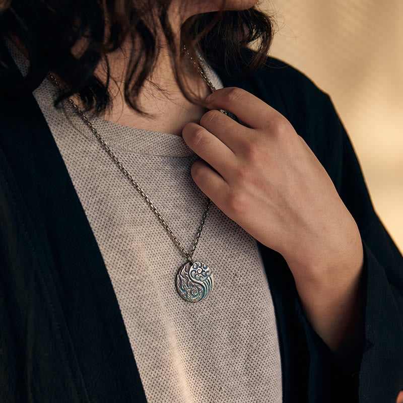 Halskette aus 990er Sterlingsilber mit Yin-Yang-Wasser- und Feuerbalance