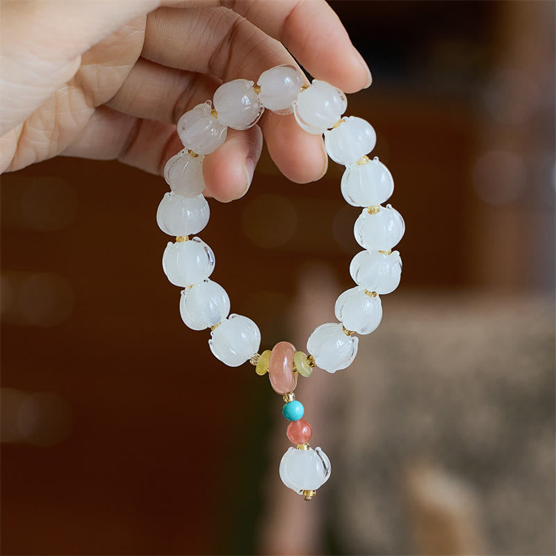 Unisex Fluorite Bracelet with Liuli Glass Beads & Dancing Lion Charm