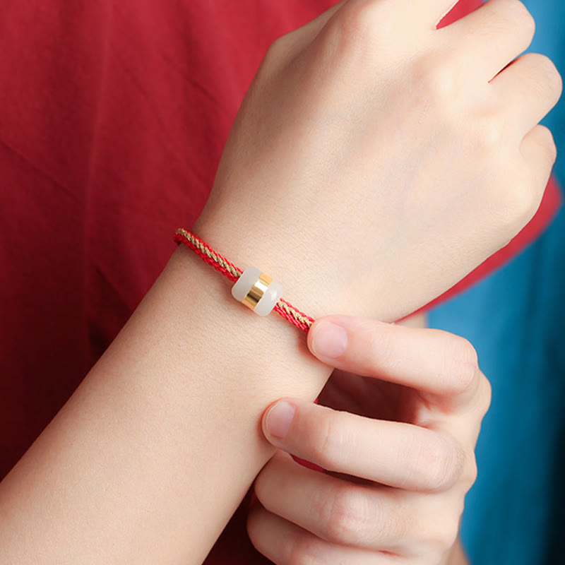 999 Gold Hetian Weiß Jade Om Mani Padme Hum Fu Glücksarmband