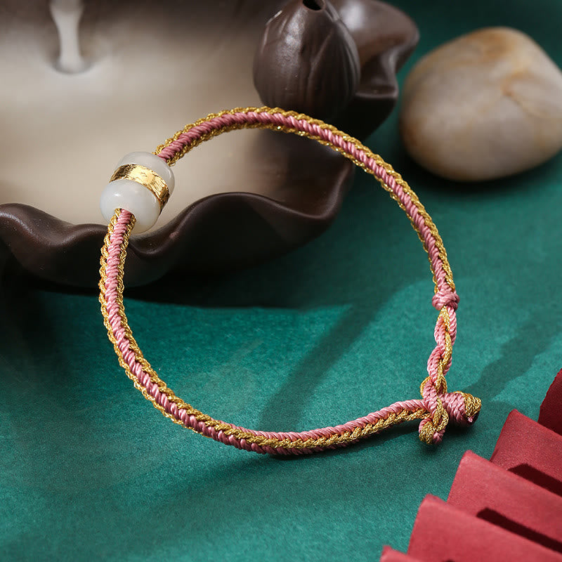 999 Gold Hetian Weiß Jade Om Mani Padme Hum Fu Glücksarmband