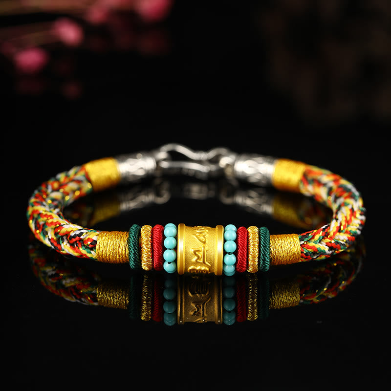 999 Gold Om Mani Padme Hum Handgemachtes Achtfaden-Friedensknotenarmband