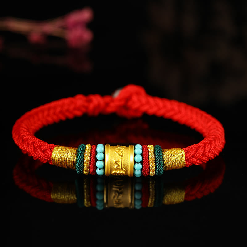 999 Gold Om Mani Padme Hum Handgemachtes Achtfaden-Friedensknotenarmband