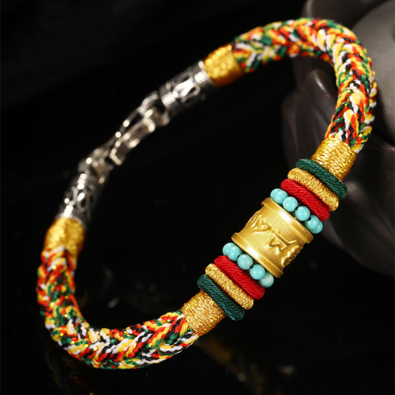999 Gold Om Mani Padme Hum Handgemachtes Achtfaden-Friedensknotenarmband