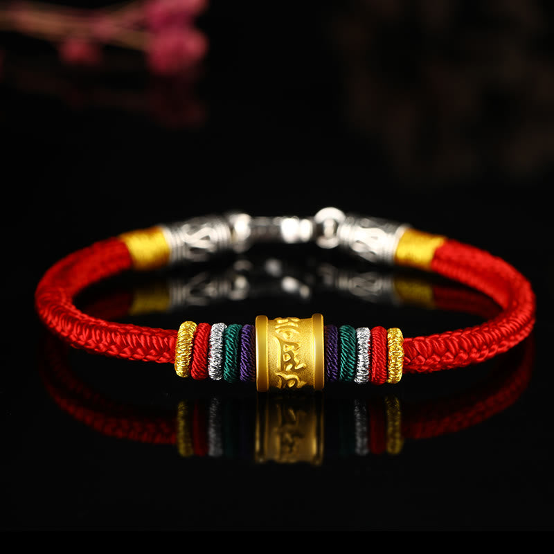 999 Gold Om Mani Padme Hum Handgemachtes Achtfaden-Friedensknotenarmband
