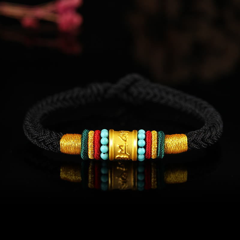 999 Gold Om Mani Padme Hum Handgemachtes Achtfaden-Friedensknotenarmband