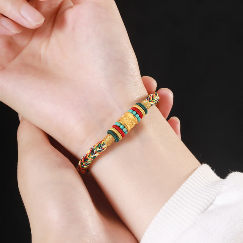 999 Gold Om Mani Padme Hum Handgemachtes Achtfaden-Friedensknotenarmband