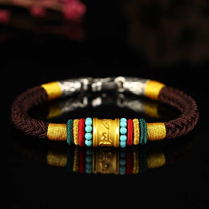 999 Gold Om Mani Padme Hum Handgemachtes Achtfaden-Friedensknotenarmband