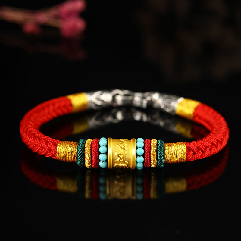 999 Gold Om Mani Padme Hum Handgemachtes Achtfaden-Friedensknotenarmband