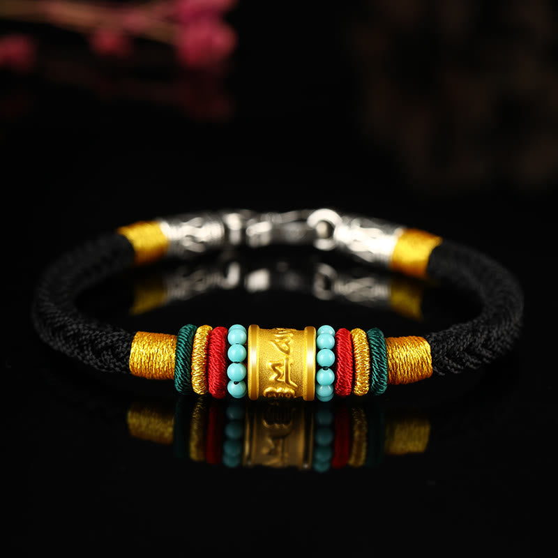 999 Gold Om Mani Padme Hum Handgemachtes Achtfaden-Friedensknotenarmband